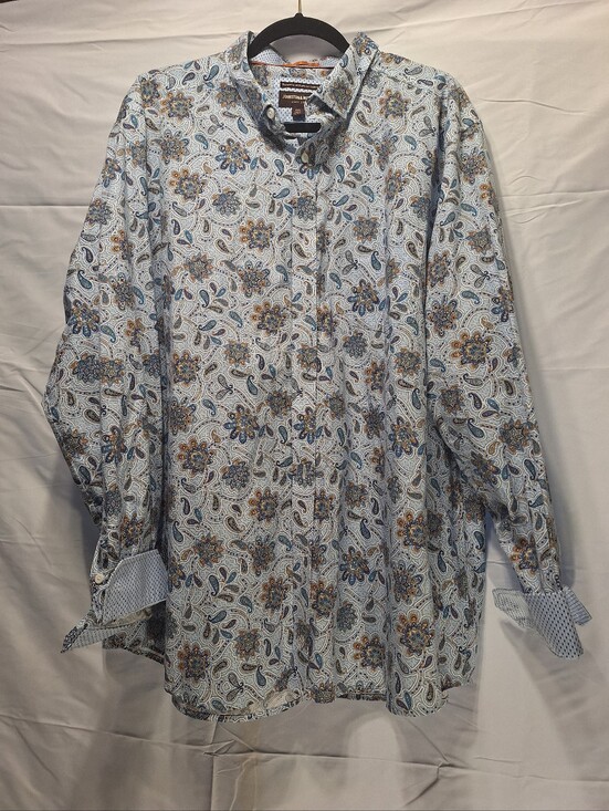 Johnston & Murphy Other - Johnston & Murphy Light Blue Paisley Floral Button-Down Shirt Men's 2XL